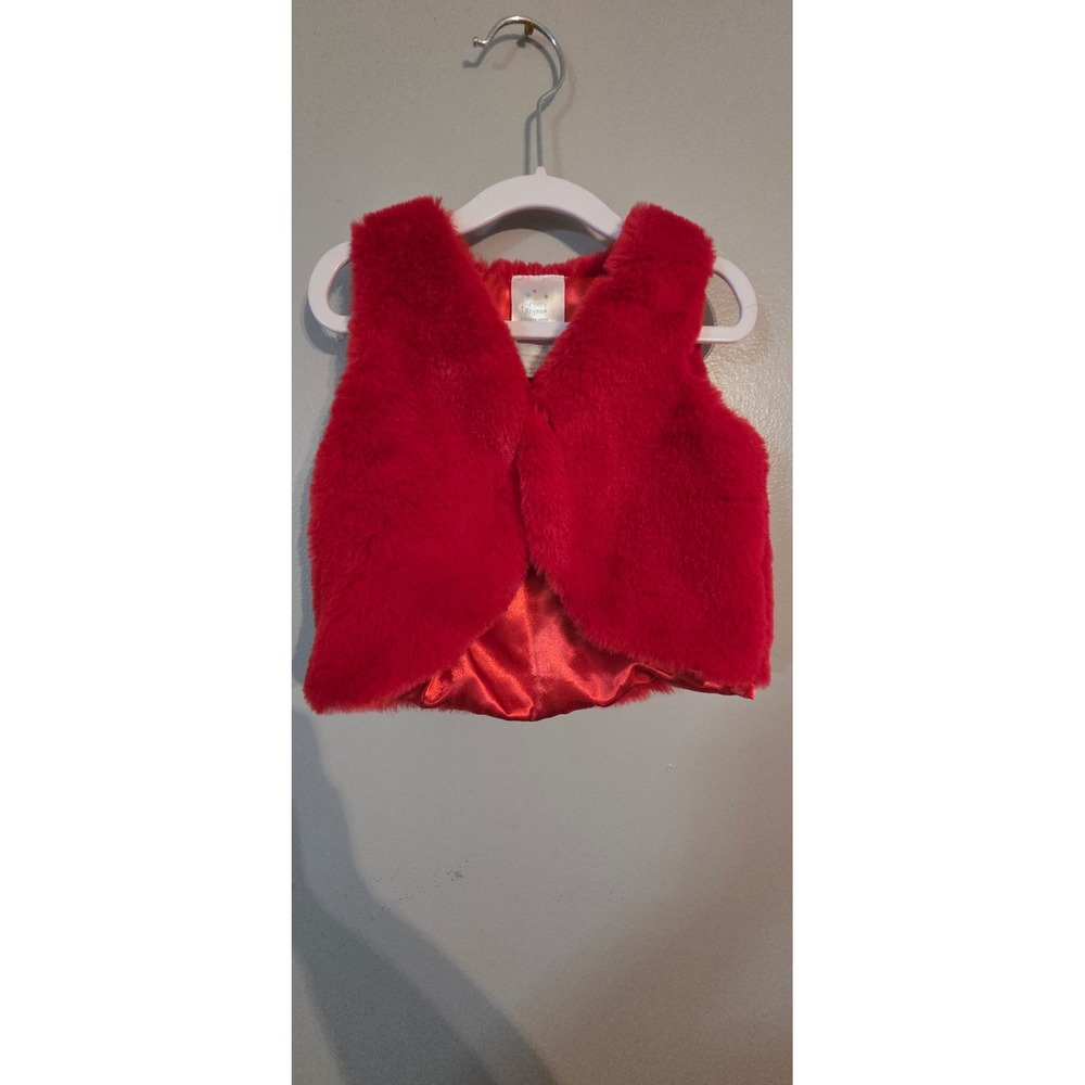 Nursery Rhymes Girls Red Faux Fur Vest Sleeveless Open Front Size 6 Months